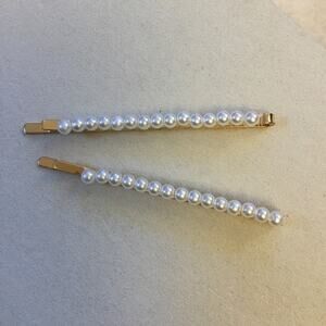 String Of Pearls Gold Metal Hair Bobby Pins - Set of 2